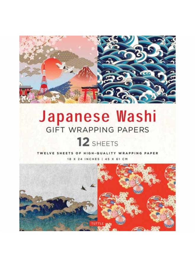 Japanese Washi Gift Wrapping Papers - 12 Sheets : 18 x 24 inch (45 x 61 cm) Wrapping Paper 