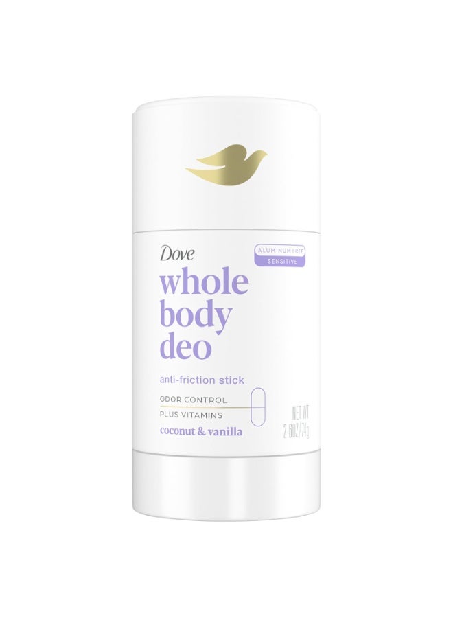 Dove Dove Whole Body Deo Aluminum Free Anti-Friction Deodorant Stick Coconut + Vanilla for All Day Odor Control 2.6 oz - Image 1