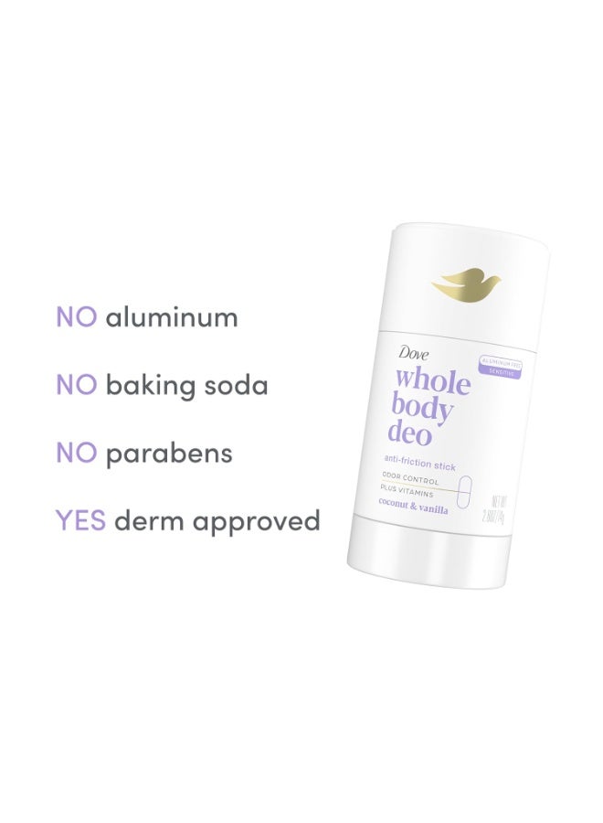 Dove Dove Whole Body Deo Aluminum Free Anti-Friction Deodorant Stick Coconut + Vanilla for All Day Odor Control 2.6 oz - Image 2