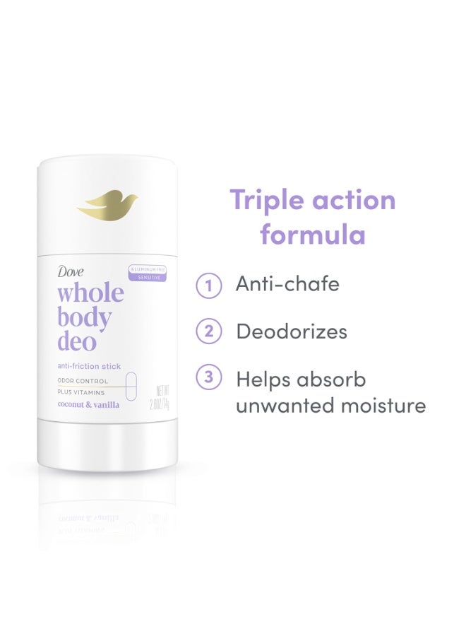 Dove Dove Whole Body Deo Aluminum Free Anti-Friction Deodorant Stick Coconut + Vanilla for All Day Odor Control 2.6 oz - Image 3