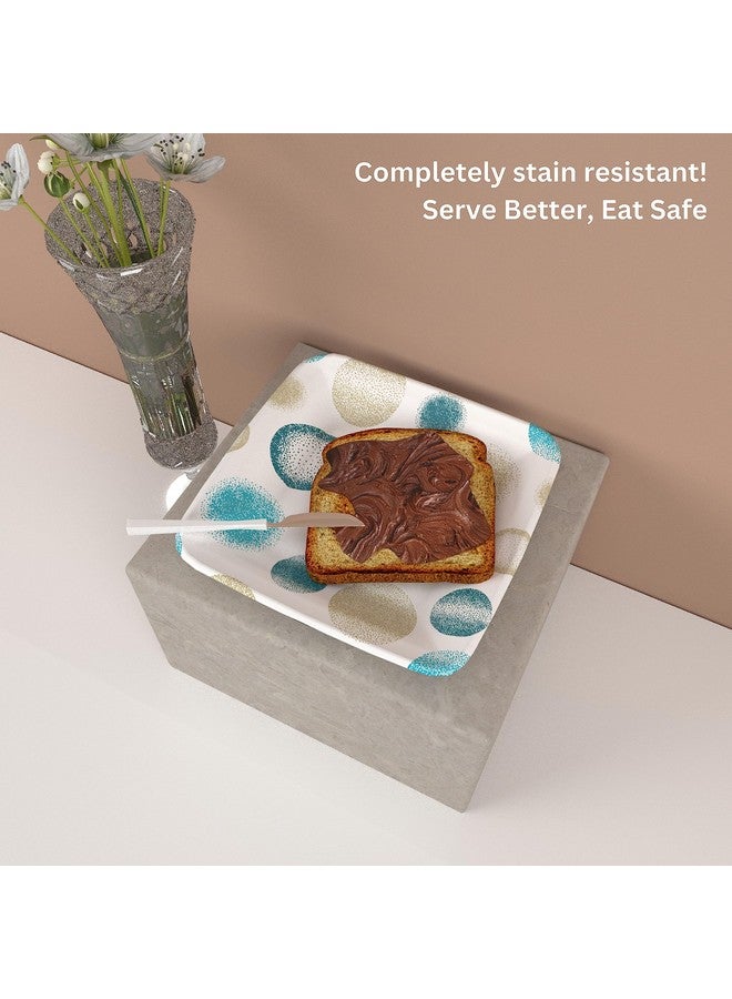 Castleite Bliss Melamine Quarter Plates Set of 6 - Size 7', Non Breakable, Square Designer Plate for Serving Snacks, Breakfast, Lunch or Dinner at Home, Kitchen, or Café, Stainless (Deja Blue) - Image 3