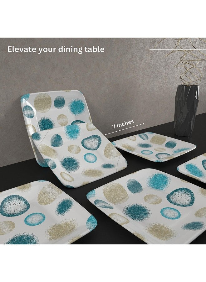 Castleite Bliss Melamine Quarter Plates Set of 6 - Size 7', Non Breakable, Square Designer Plate for Serving Snacks, Breakfast, Lunch or Dinner at Home, Kitchen, or Café, Stainless (Deja Blue) - Image 4