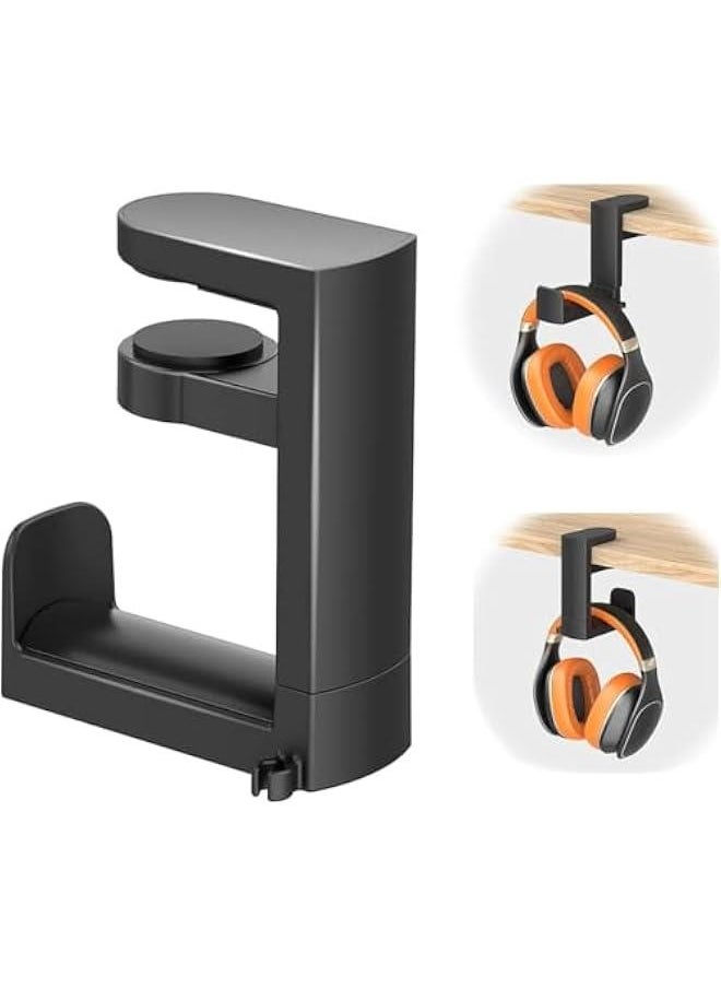 MOXO - PC Gaming Headset Hook Holder Hanger Mount Headphs Stand with Adjustable 360 Rotating Arm Under Desk Clamp On Design Universal Fit Built in Cable Clip Organizer (Black) - Image 1