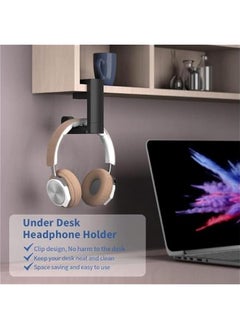 MOXO PC Gaming Headset Hook Holder Hanger Mount Headphs Stand with Adjustable 360 Rotating Arm Under Desk Clamp On Design Universal Fit Built in Cable Clip Organizer (Black)  - Image 2