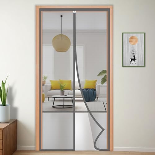 TurtleGrip Polyester Door Mosquito Net with Full Frame Hook&Loop for Main Doors, Bedroom, Kitchen & Balcony Doors (195x90 cm, Grey) |Measure Before Order. - Image 1