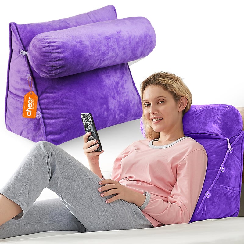 Cheer Collection Reading Wedge Pillow TV Pillow with Adjustable Bolster Pillow Memory Foam Back Support for Couch Bed Pillow Chair for Bed Reading Pillows for Adults Kids Purple