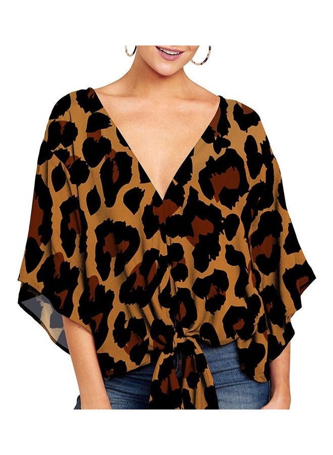NIBEMINENT V-Neck Casual Shirts Brown  - Image 1
