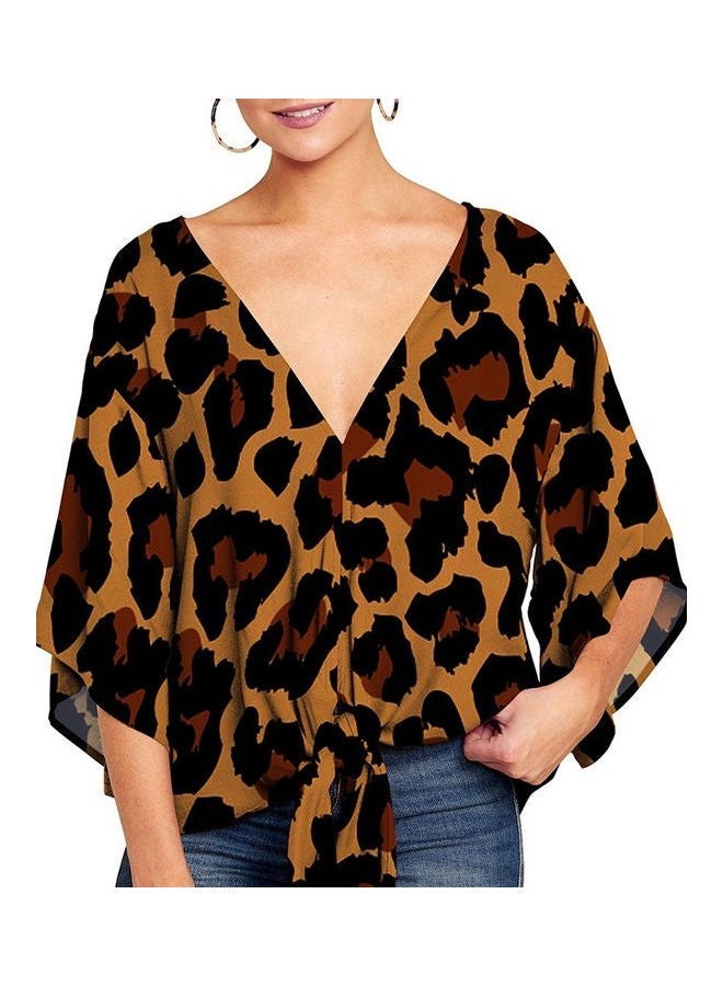 NIBEMINENT V-Neck Casual Shirts Brown  - Image 4