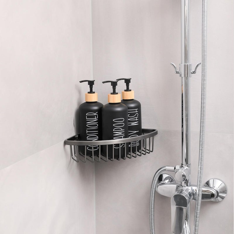 MOMEEMO Black Shower Soap Dispenser Set, Contains 3 Extra-Thick PET Plastic Bottles with Bamboo Pumps, Shampoo Bottles Refillable with Pump Perfect for Guest Room Must Haves. (Black) - Image 5