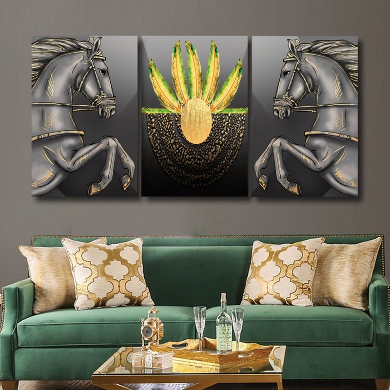 ماركتنا ثلاث لوحات قماشية فخمة بتصميم مودرن مع برواز مجوف مقاس (150×70) ثلاث قطع - Image 1