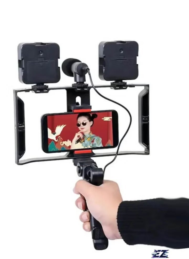 ELTRAZONE Multi-Purpose Adjustable All-in-One Video Making Kit with 2 LED Lights, Grips, and Microphone – Ideal for Vlogging, Live Streaming, and Content Creation – Professional Quality Setup for Clear Videos and Audio - Image 1