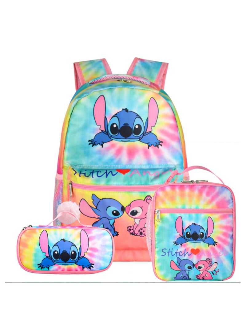 Stitch Cartoon Backpack Primary and Secondary School Students Backpack Children Backpack 30*40*17CM+Lunch Bag 21*26*11CM+Pen Bag