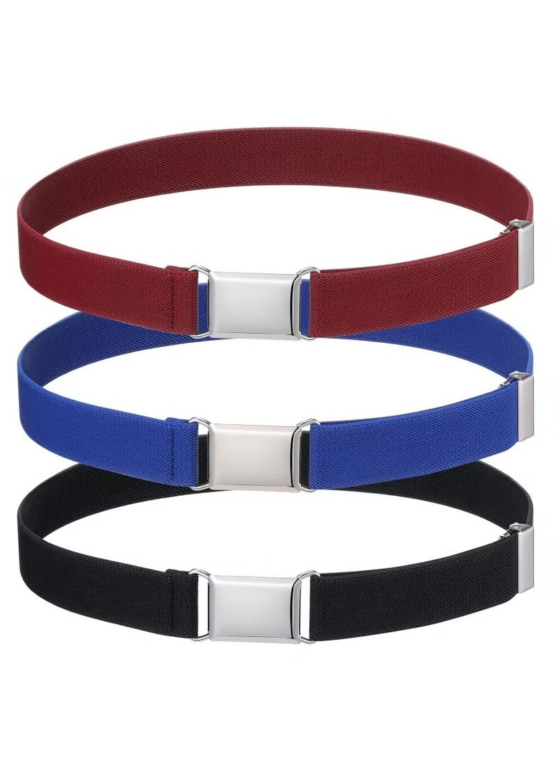 3 Pieces Kids Magnetic Buckle Belt Adjustable Fashion Belts with Silver Square Buckle for Boys Girls - Image 1