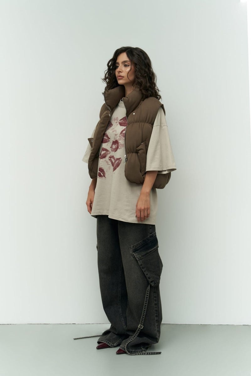 Mai Collection Laila Puffer Khaki Vest  - Image 3