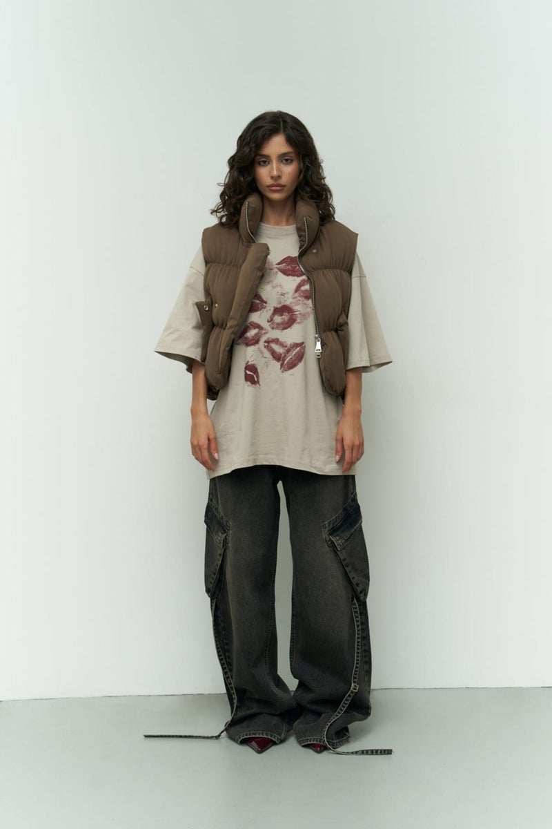 Mai Collection Laila Puffer Khaki Vest  - Image 2