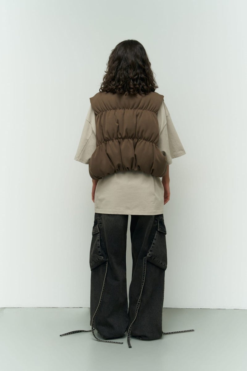 Mai Collection Laila Puffer Khaki Vest  - Image 4