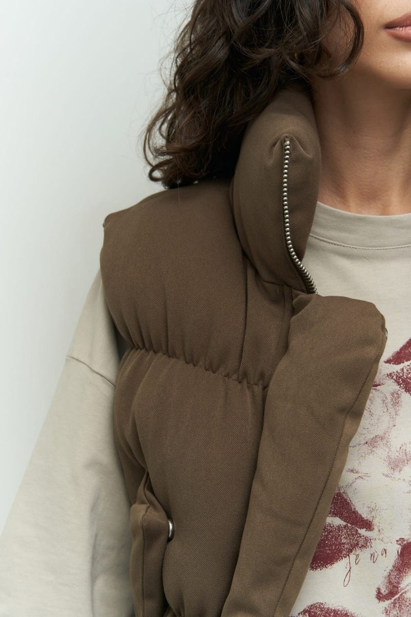 Mai Collection Laila Puffer Khaki Vest  - Image 5