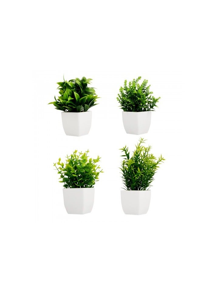 4 قطع نباتات صناعية صغيرة مع أواني - نباتات خضراء صناعية واقعية لديكور المنزل والمكتب - نباتات بلاستيكية داخلية للحمام والمكتب والرف - Image 1