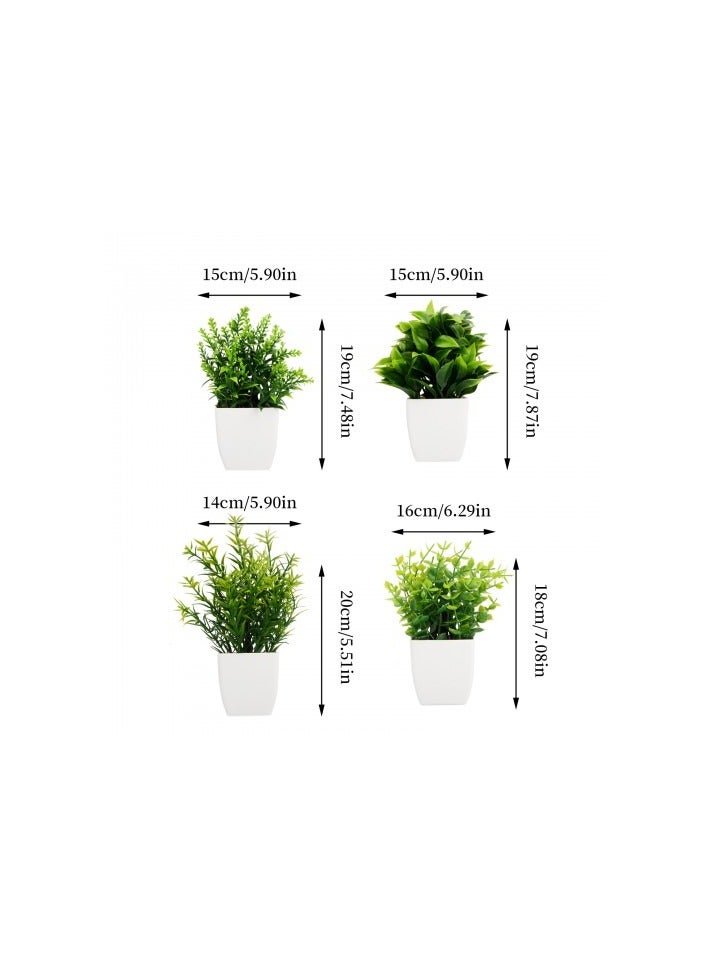 4 قطع نباتات صناعية صغيرة مع أواني - نباتات خضراء صناعية واقعية لديكور المنزل والمكتب - نباتات بلاستيكية داخلية للحمام والمكتب والرف - Image 2