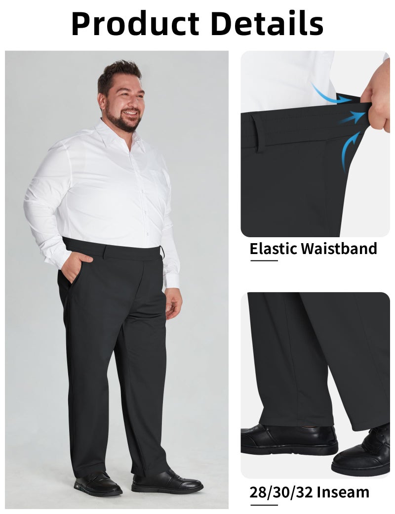 Idtswch Mens Big and Tall Full Elastic Waist Pants Stretch Slacks Casual with Zipper Fly and Pockets Black - Image 4