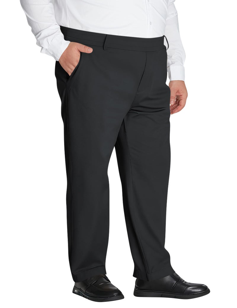 Idtswch Mens Big and Tall Full Elastic Waist Pants Stretch Slacks Casual with Zipper Fly and Pockets Black - Image 1