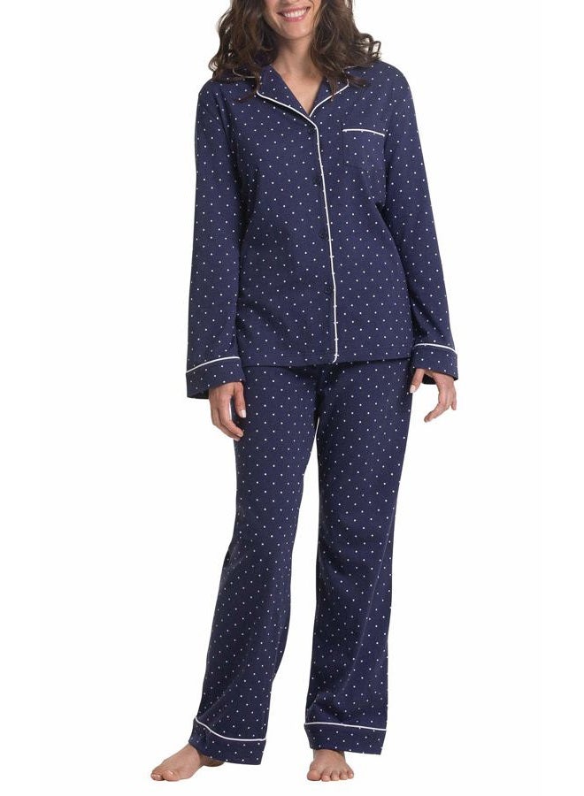 RITOPER Pajama Set for Women - Cotton Jersey Pajamas Women, Navy, M, 10-12 - Image 1