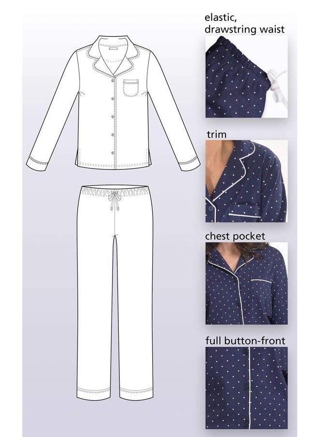 RITOPER Pajama Set for Women - Cotton Jersey Pajamas Women, Navy, M, 10-12 - Image 5