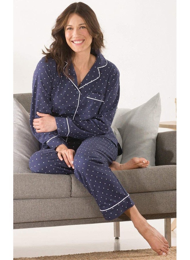 RITOPER Pajama Set for Women - Cotton Jersey Pajamas Women, Navy, M, 10-12 - Image 3