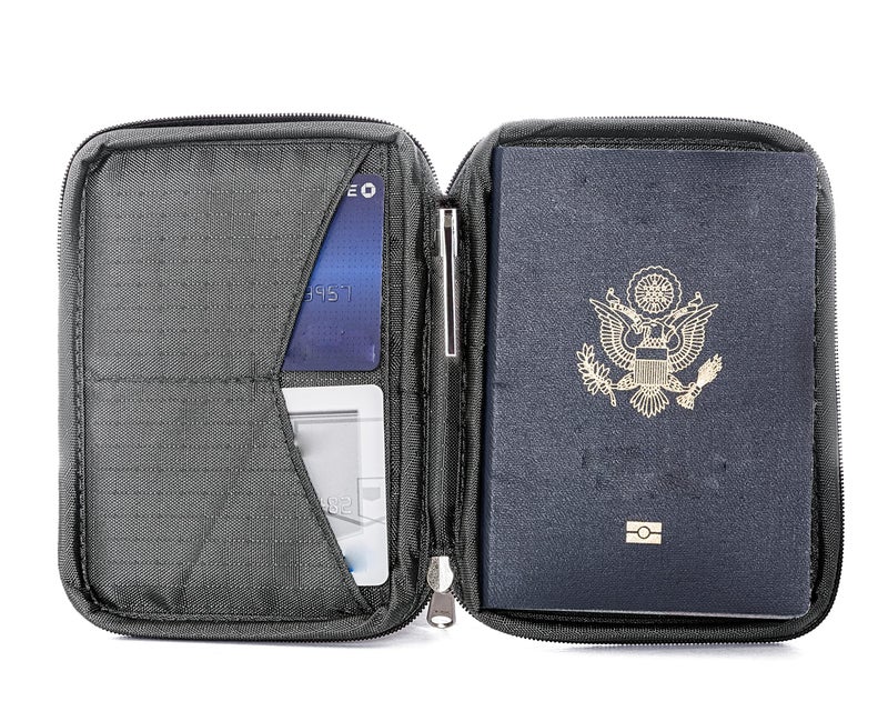 Zero Grid Passport Holder & Travel Wallet with RFID Blocking - Premium Document Organizer Case for Men and Women - Holds Passports, Cards, Tickets, ID, Cash - Compact Zippered Wallet - Shadow  - Image 1