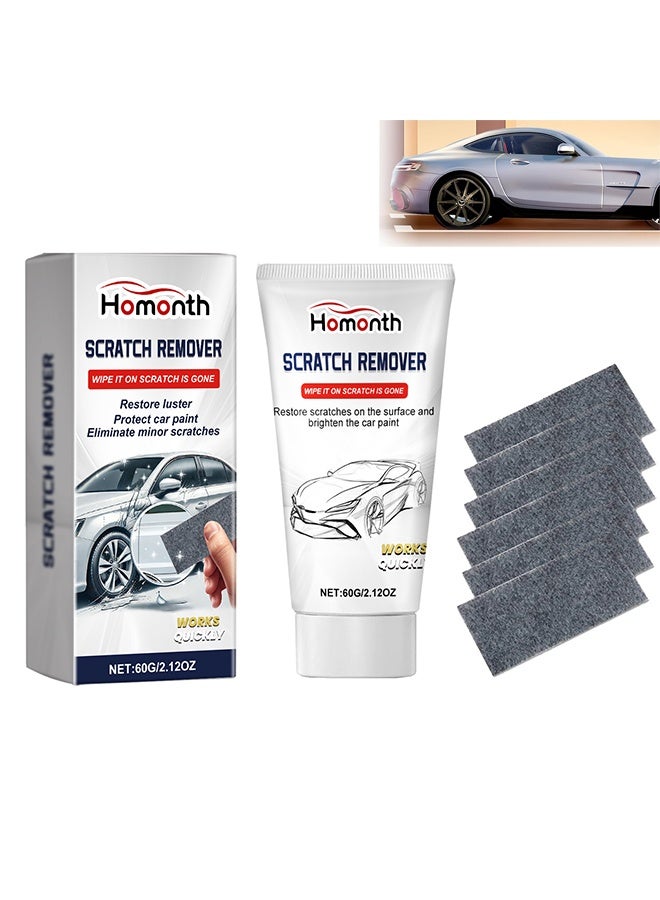 Homonth Car Scratch Remover 60g and 6 PCS Multi-Purpose Nano Magic Cloth, Nano Sparkle Cloth Car Polish Scratches Remover, Easy to Repair Small Scratched Water Spots Scratch Car Remover for All Car - Image 1