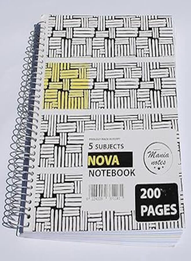 Mania Notes Notebook 5 Subject, 200 Pages - Black
