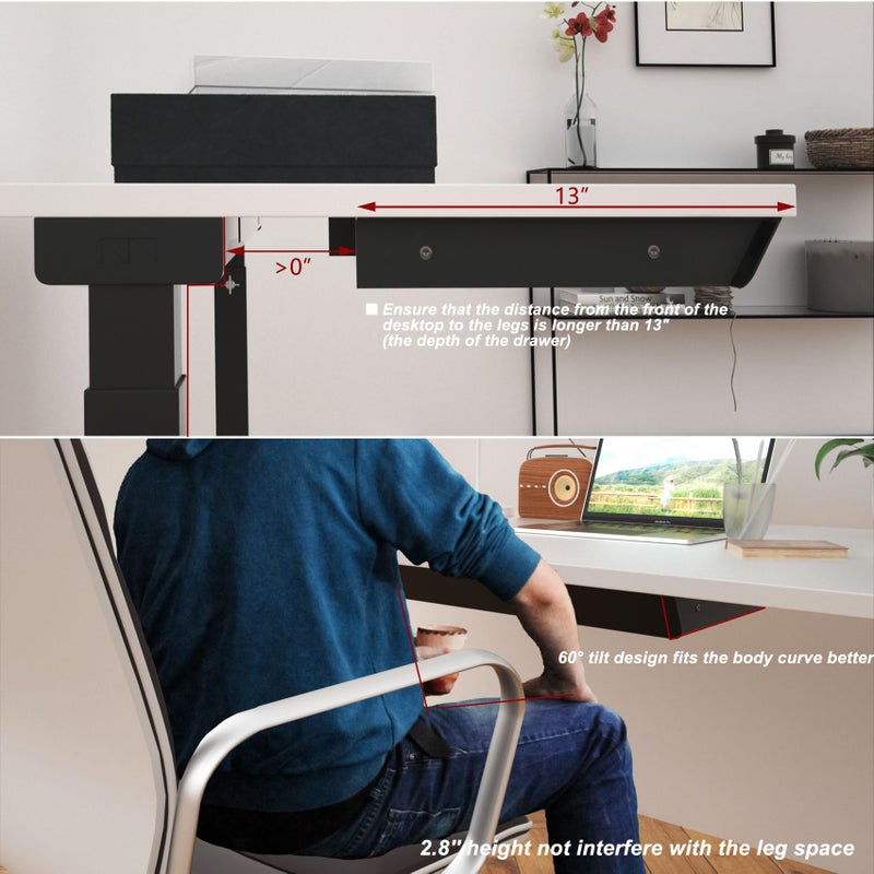 Gaxomo Large Under Desk Mounted Sliding Drawer with Bamboo Tray and 60 Degree Tilt Panel to Pull Out, 30'' Long & 13'' deep Large Storage Organizer for Sit Stand Workstation - Image 5