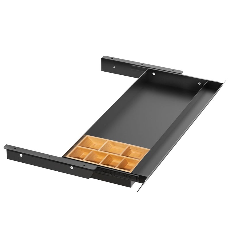 Gaxomo Large Under Desk Mounted Sliding Drawer with Bamboo Tray and 60 Degree Tilt Panel to Pull Out, 30'' Long & 13'' deep Large Storage Organizer for Sit Stand Workstation - Image 1
