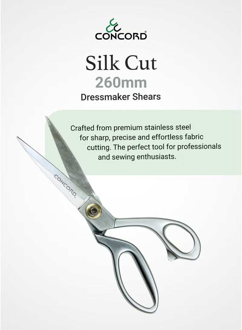 CONCORD Silk Cut Dressmaker Scissors | 10 Inches Tailor Scissors | Stainless Steel Tailoring Sewing Shear, 10 inches | Glossy Silver - Image 3