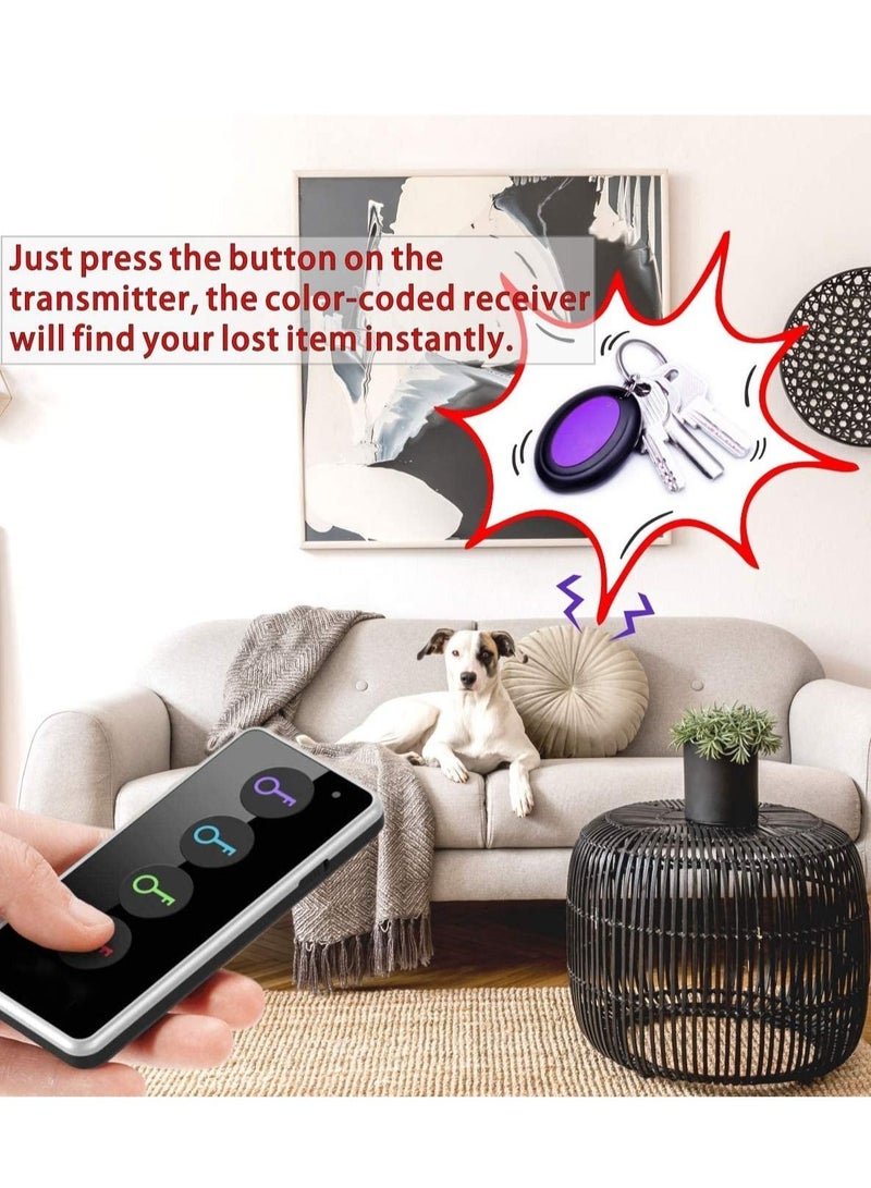 SYOSI Key Finder, Reyke 85dB+ RF Item Locator Tags with 40m. Working Range, Wireless Remote Finder Key Finder Locator for Finding Wallet Key Phone Glasses Pet Tracker, 1 RF Transmitter & 4 Receivers - Image 2