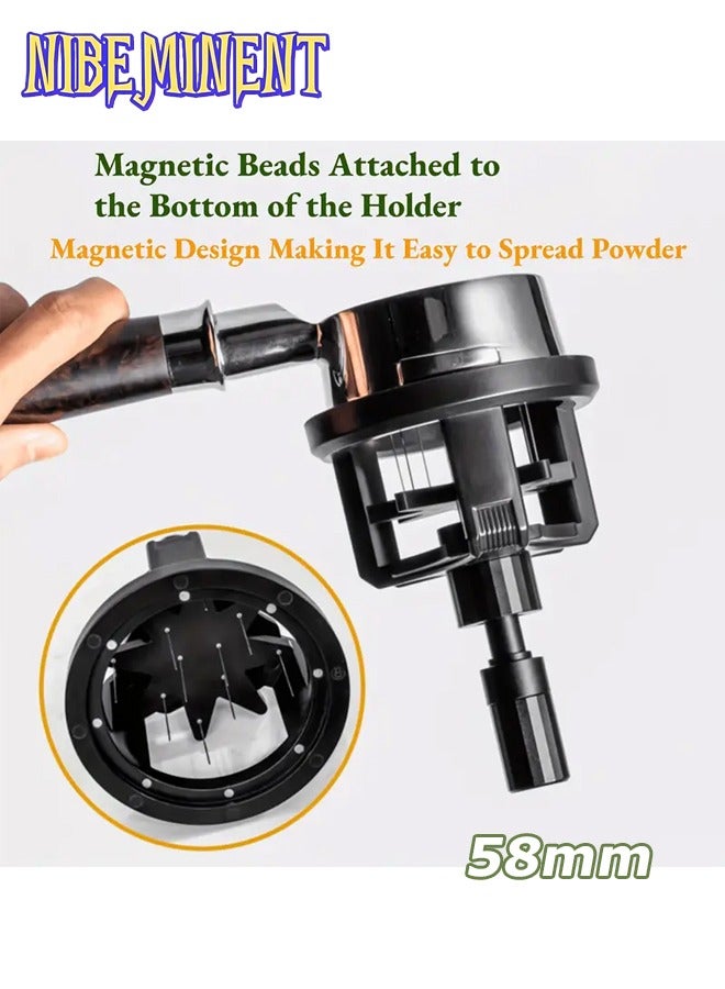 NIBEMINENT Magnetic Espresso Distribution Tool - 58mm Coffee Distributor Needle, 58mm Stirrer for Baristas, Adjustable & Easy-to-Use with 10 Needles, Perfect for Home & Coffee Shops Black - Image 1