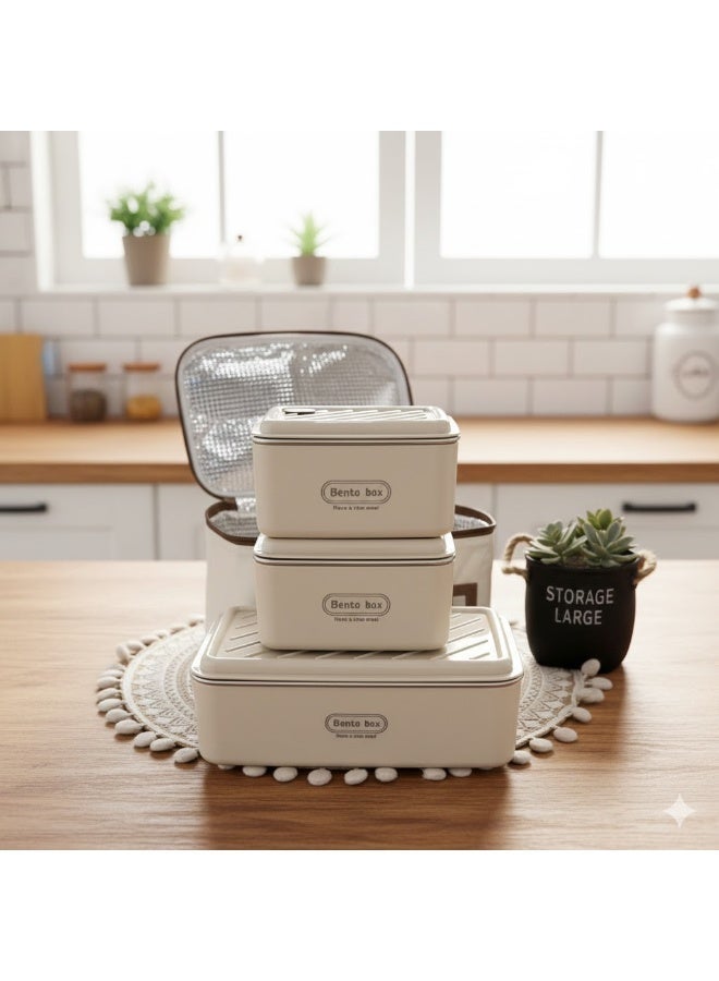 غطاء صندوق الغداء لانش بوكس حراري ستانلس ستيل 304 مانع للتسرب – 3 طبقات قابلة للتكديس مع حقيبة معزولة - صندوق غذاء محمول للكبار والأطفال - Image 1