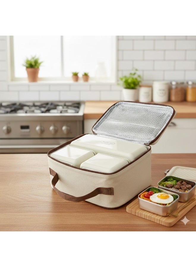 غطاء صندوق الغداء لانش بوكس حراري ستانلس ستيل 304 مانع للتسرب – 3 طبقات قابلة للتكديس مع حقيبة معزولة - صندوق غذاء محمول للكبار والأطفال - Image 5