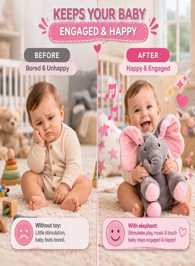 WEPTIX Peek-a-Boo Elephant Stuff Toy for Baby, Toddlers and Kids - Musical Soft Plush Animal Toy with Flappy Ears - Color As Per Stock- (Elephant Stuff) - Image 5