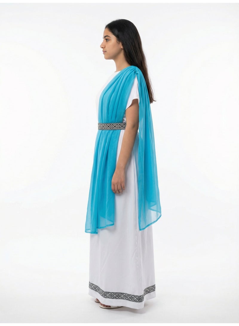 Royal Roman Costume for Kids, 4-Piece Premium Set (White Tunic, Blue Sash, Belt, Gold Wreath) - Sizes 2 to 14 Years. - Image 2