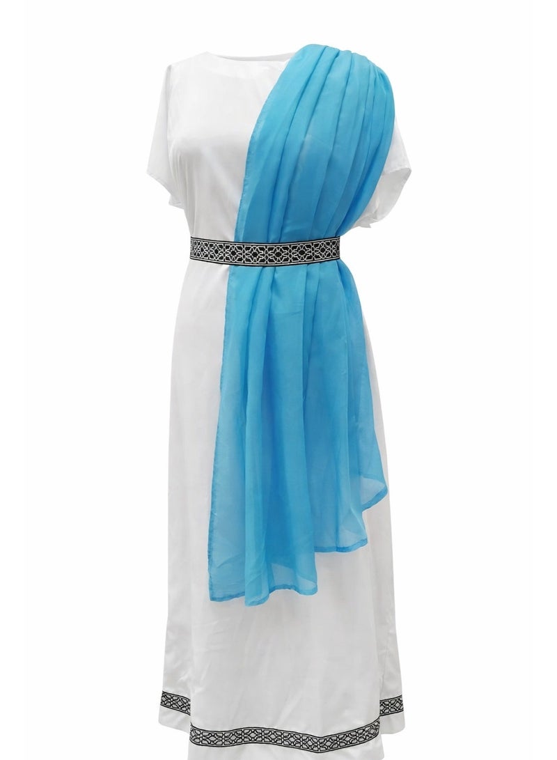 Royal Roman Costume for Kids, 4-Piece Premium Set (White Tunic, Blue Sash, Belt, Gold Wreath) - Sizes 2 to 14 Years. - Image 3