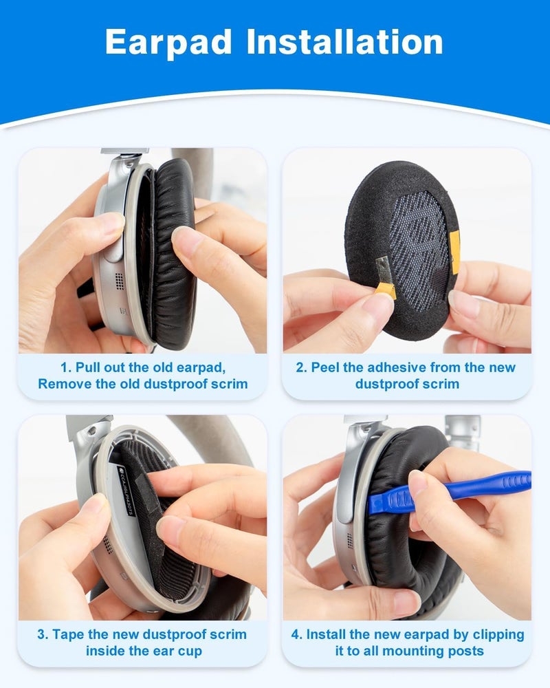 Sounce Replacement Earpads Cushions for Bose QuietComfort 35 (QC35) Quiet Comfort 35 II, QuietComfort 15 QC35/ Ae2 Ae2i Ae2w SoundTrue & SoundLink Headphones, Ear Pads with Softer Leather (Black) - Image 5