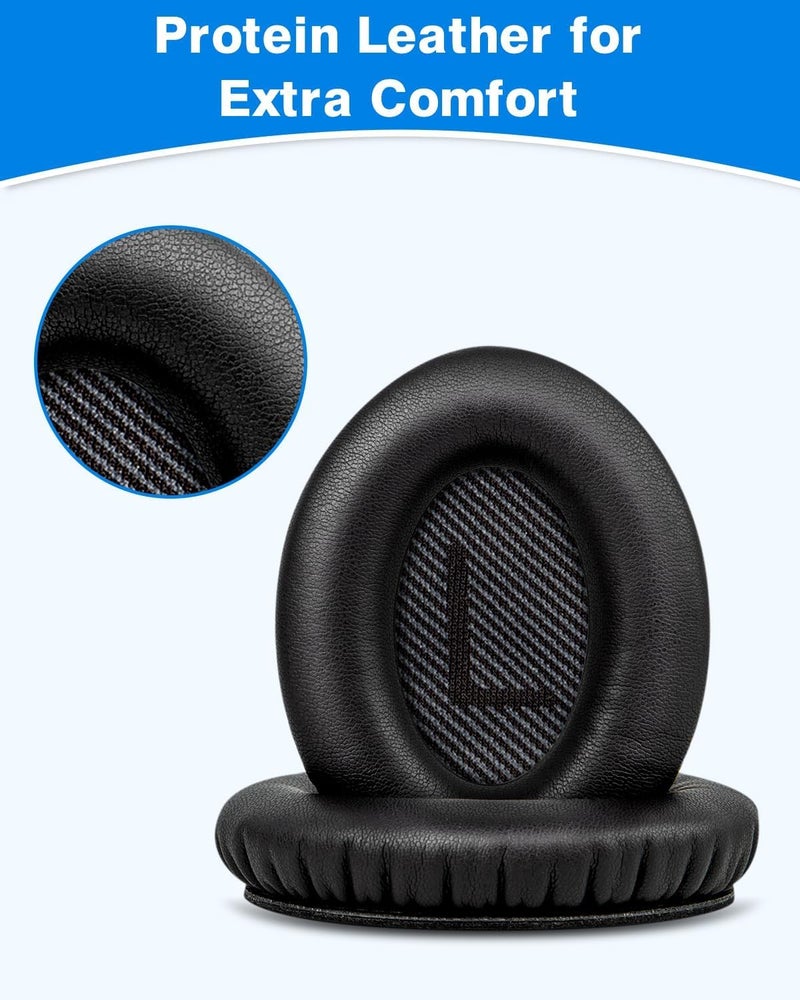 Sounce Replacement Earpads Cushions for Bose QuietComfort 35 (QC35) Quiet Comfort 35 II, QuietComfort 15 QC35/ Ae2 Ae2i Ae2w SoundTrue & SoundLink Headphones, Ear Pads with Softer Leather (Black) - Image 3