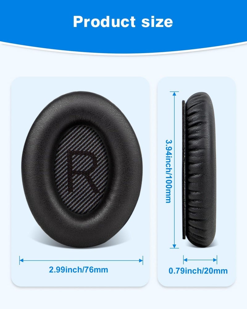 Sounce Replacement Earpads Cushions for Bose QuietComfort 35 (QC35) Quiet Comfort 35 II, QuietComfort 15 QC35/ Ae2 Ae2i Ae2w SoundTrue & SoundLink Headphones, Ear Pads with Softer Leather (Black) - Image 4