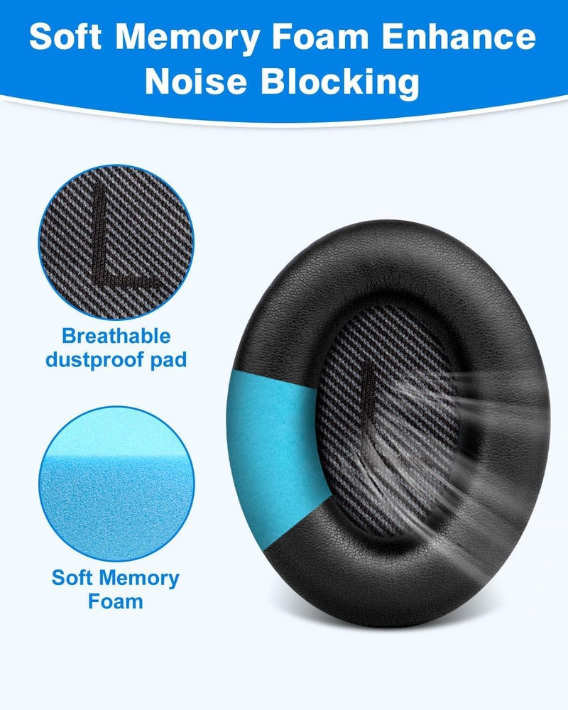 Sounce Replacement Earpads Cushions for Bose QuietComfort 35 (QC35) Quiet Comfort 35 II, QuietComfort 15 QC35/ Ae2 Ae2i Ae2w SoundTrue & SoundLink Headphones, Ear Pads with Softer Leather (Black) - Image 2