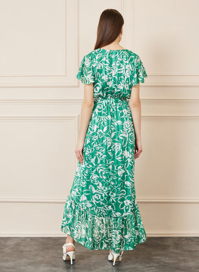 Styli Styli Floral Print A-Line Maxi Dress with Self Tie Up - Image 4