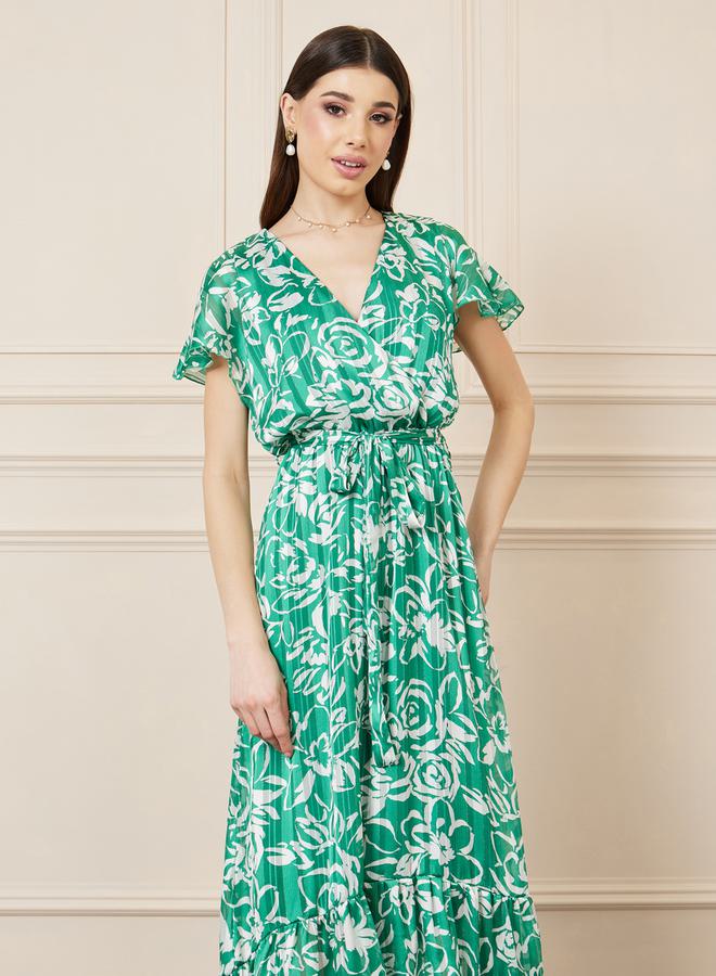Styli Styli Floral Print A-Line Maxi Dress with Self Tie Up - Image 2