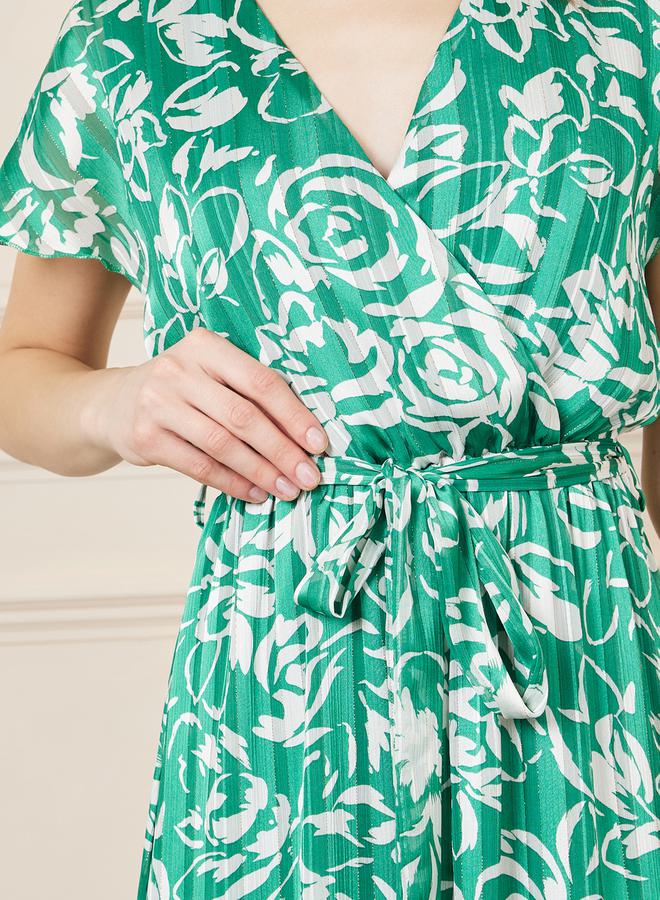 Styli Styli Floral Print A-Line Maxi Dress with Self Tie Up - Image 3