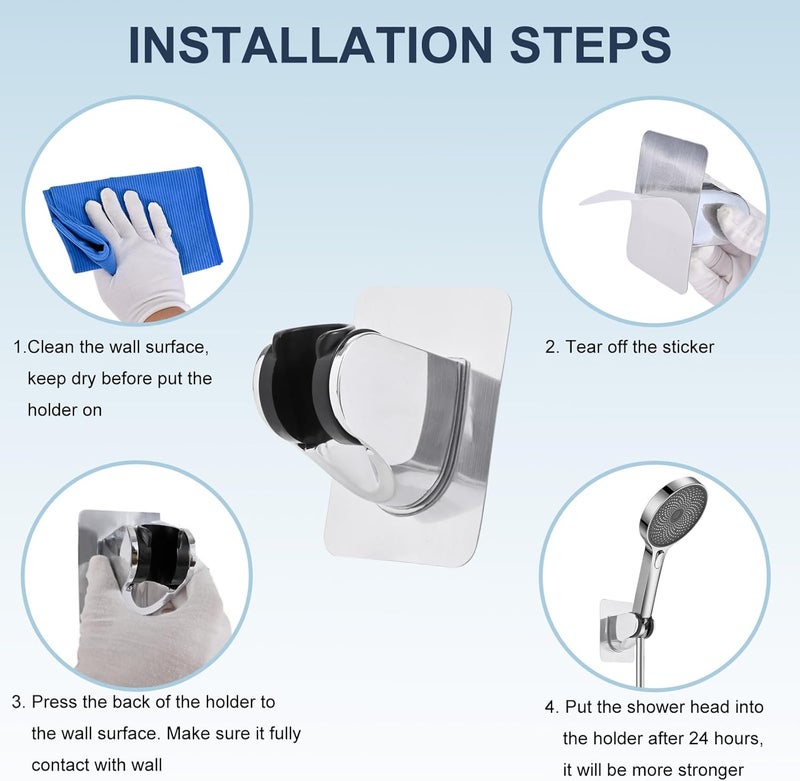 Peirnum Shower Head Holder, Strong Adhesive and Waterproof Shower Head Holder Wall Mount, Adjustable Handheld Shower Head Holder, No Drilling and Use Conveniently - Image 2