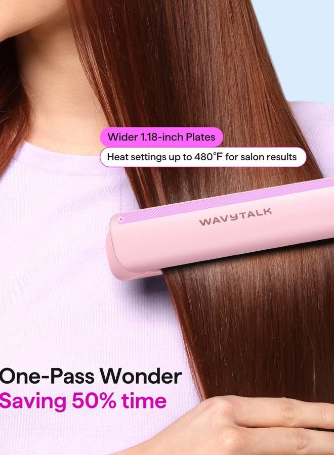 Wavytalk Professional Flat Iron Hair Straightener and Curler 2 in 1, Titanium Flat Iron for One-Pass Wonder 10S Fast Heat Up, Glide & Shine Straightener with Dual Voltage (1.18 Inch) - Image 4